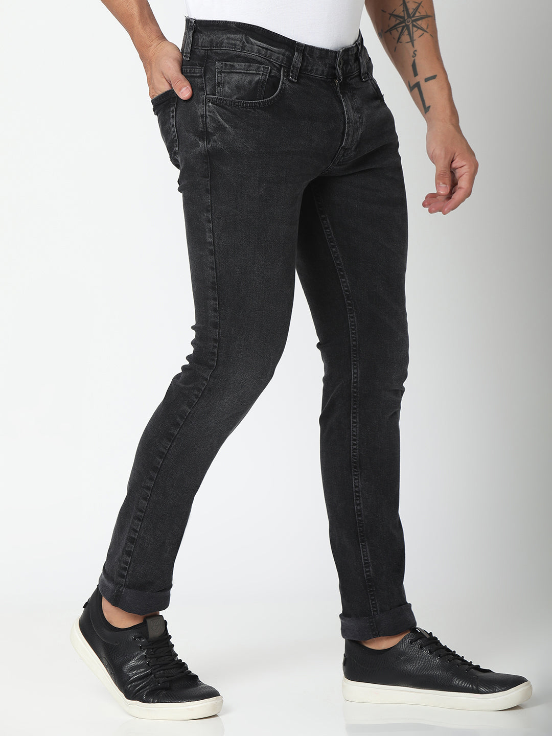 Spykar Charcoal Black Slim Fit Narrow Length Jeans For Men (Skinny)