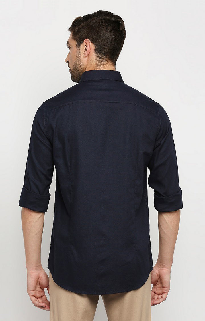 Spykar Men Navy Blue Cotton Regular Fit Full Sleeve Casual Shirt