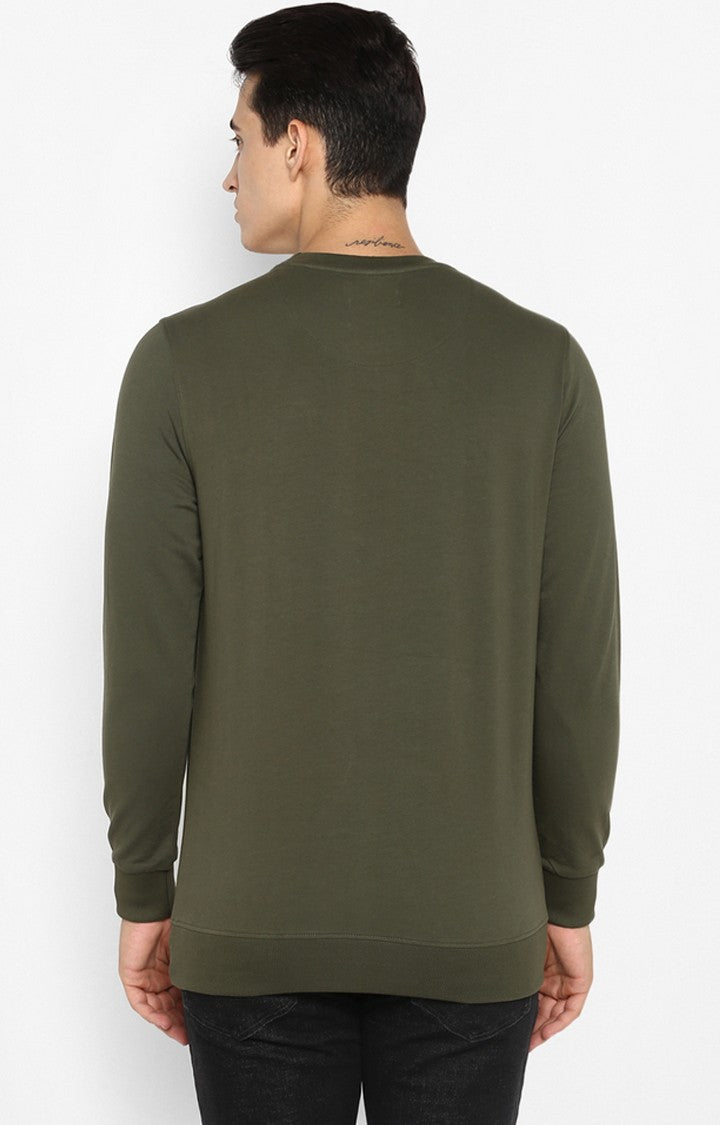 Spykar Olive Solid Slim Fit Sweatshirt