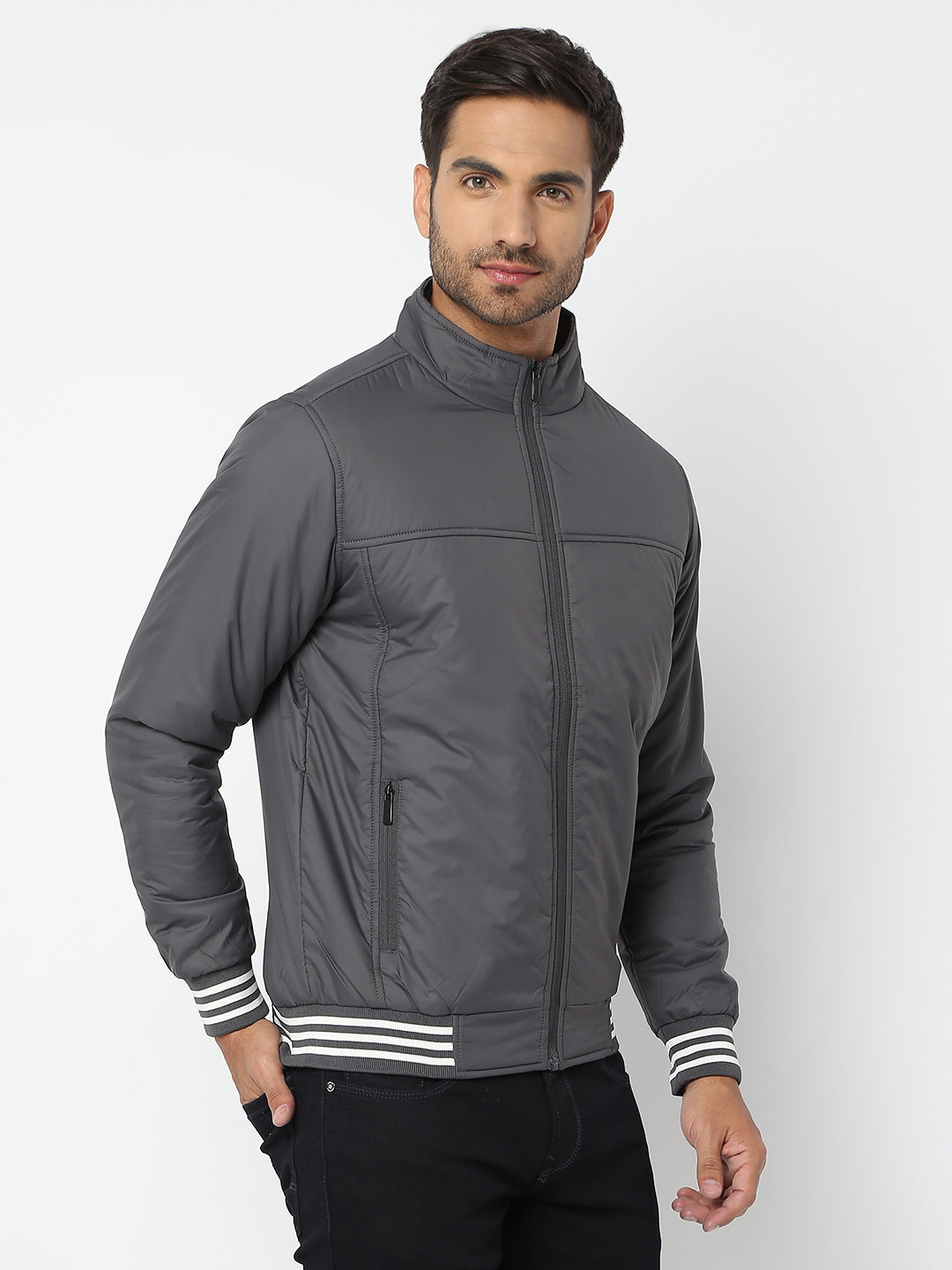 Spykar Men Charcoal Nylon Regular Fit Jacket