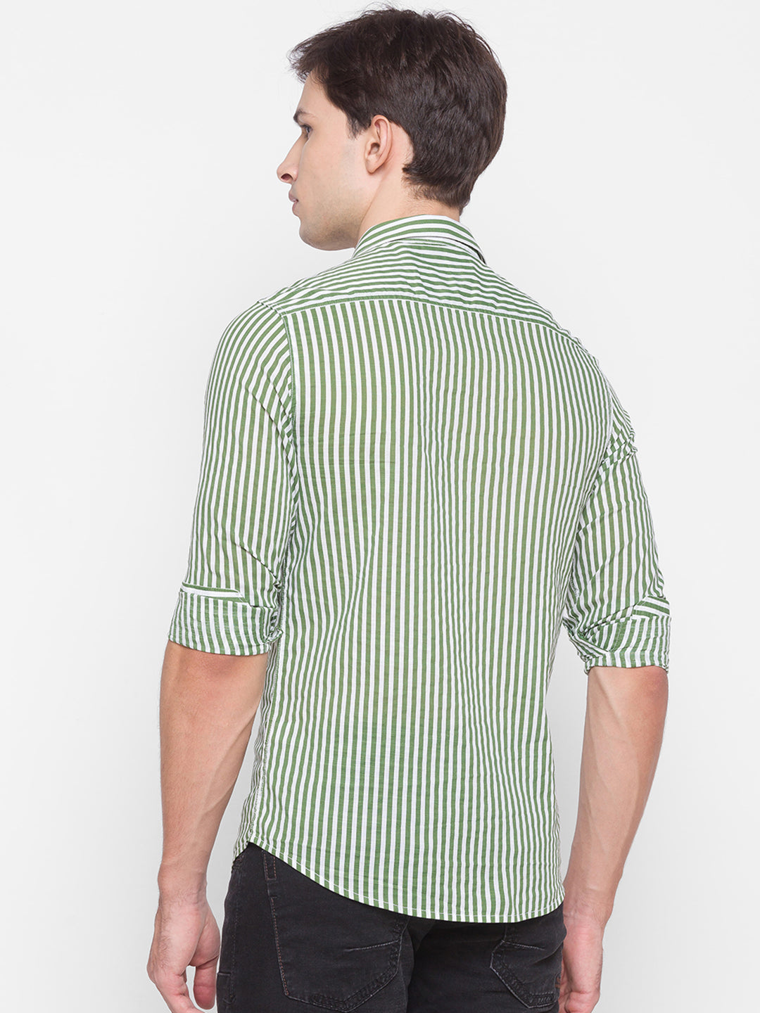 Spykar Slim Fit Green Cotton Men Shirt