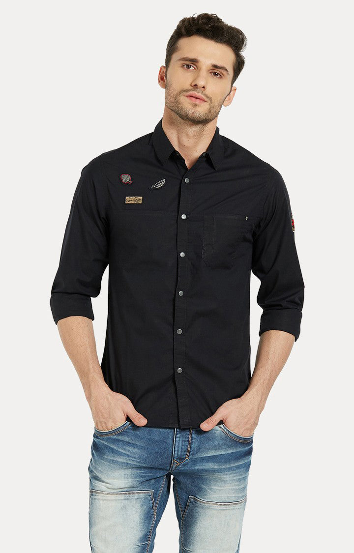 Spykar Men'S Black Cotton Solid Casual Shirts