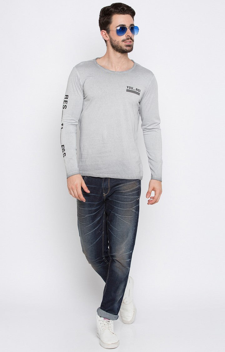 Spykar Grey Cotton Slim Fit T-Shirt For Men