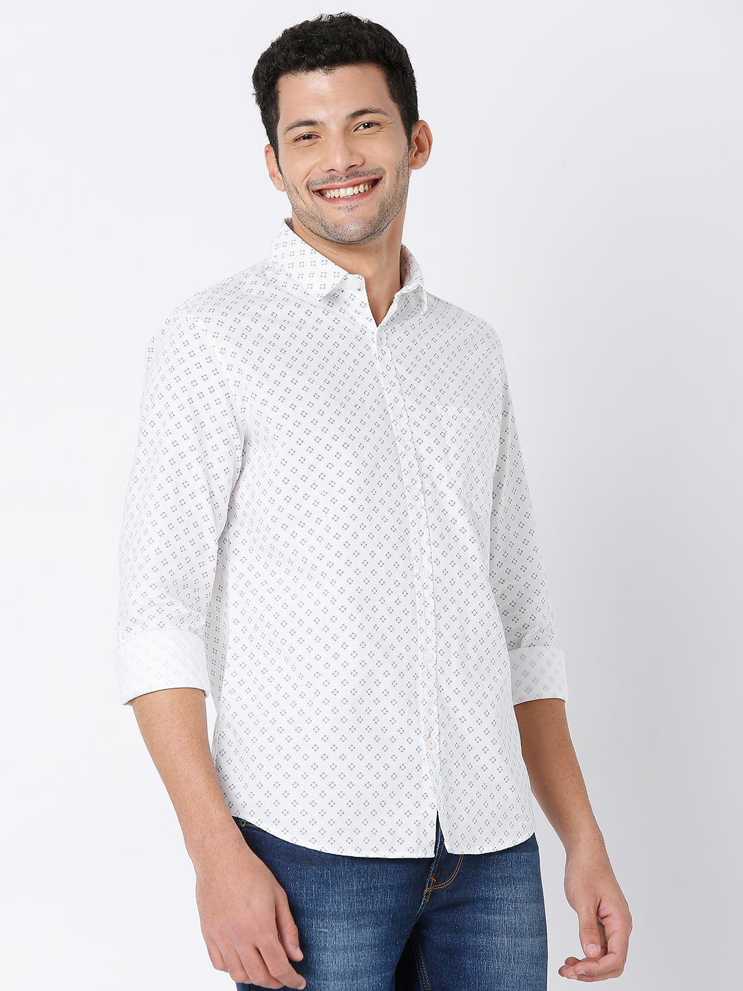 Spykar Men White Cotton Full Sleeve Printed Shirt