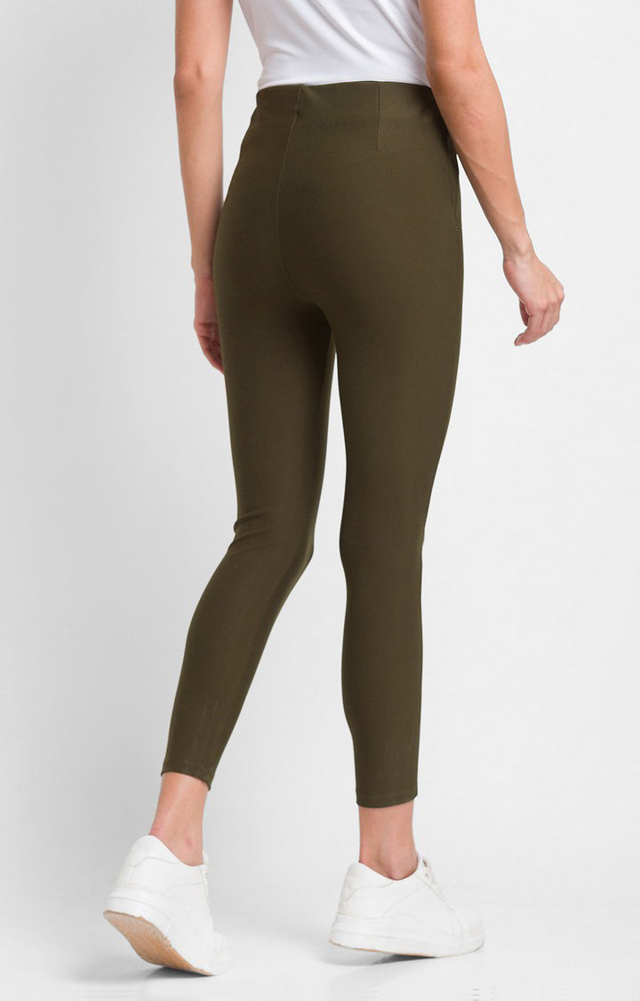 Spykar Olive Green Cotton Regular Fit Trackpant For Women