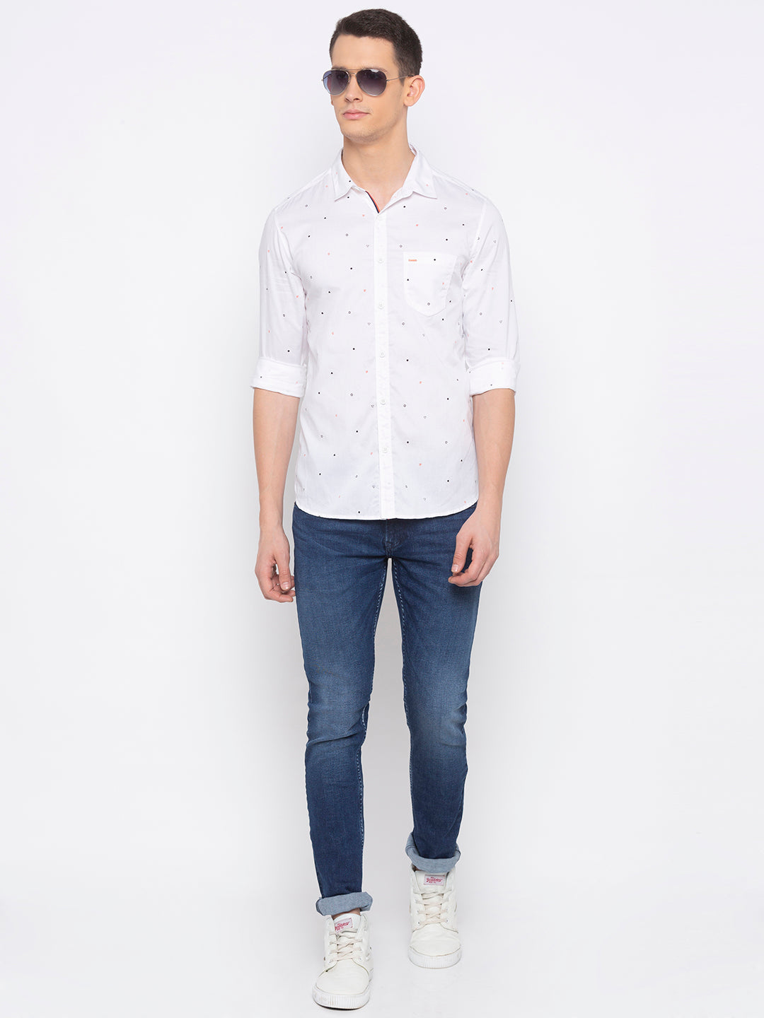 Spykar Men White Printed Slim Fit Casual Shirt