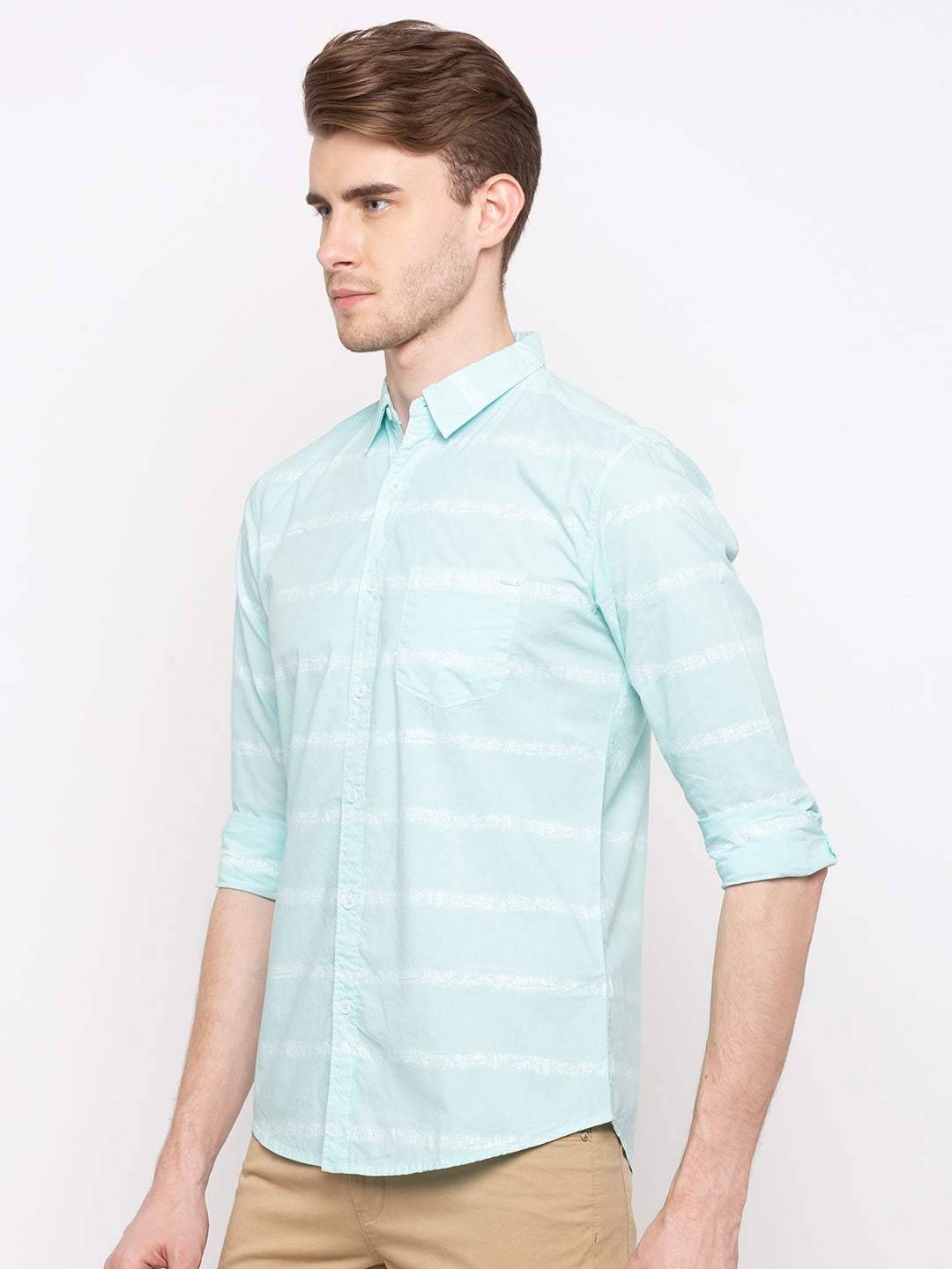 Spykar Blue Cotton Regular Fit Shirts For Men