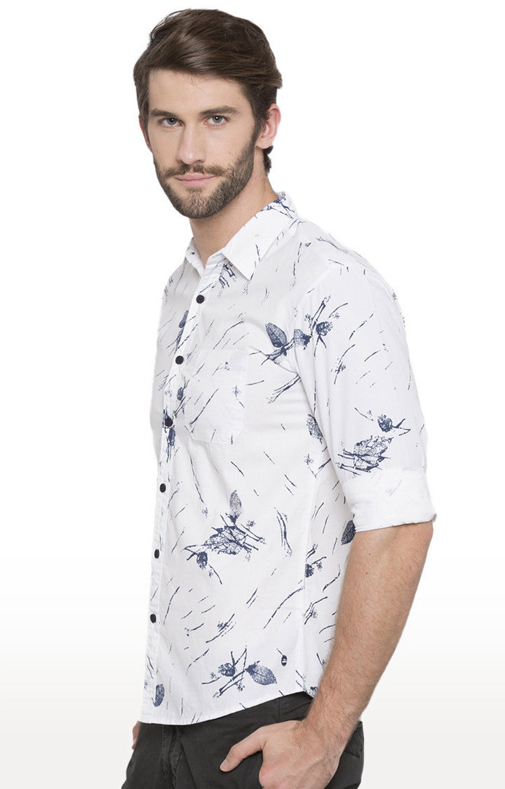 Spykar Men'S White Cotton Printed Casual Shirts