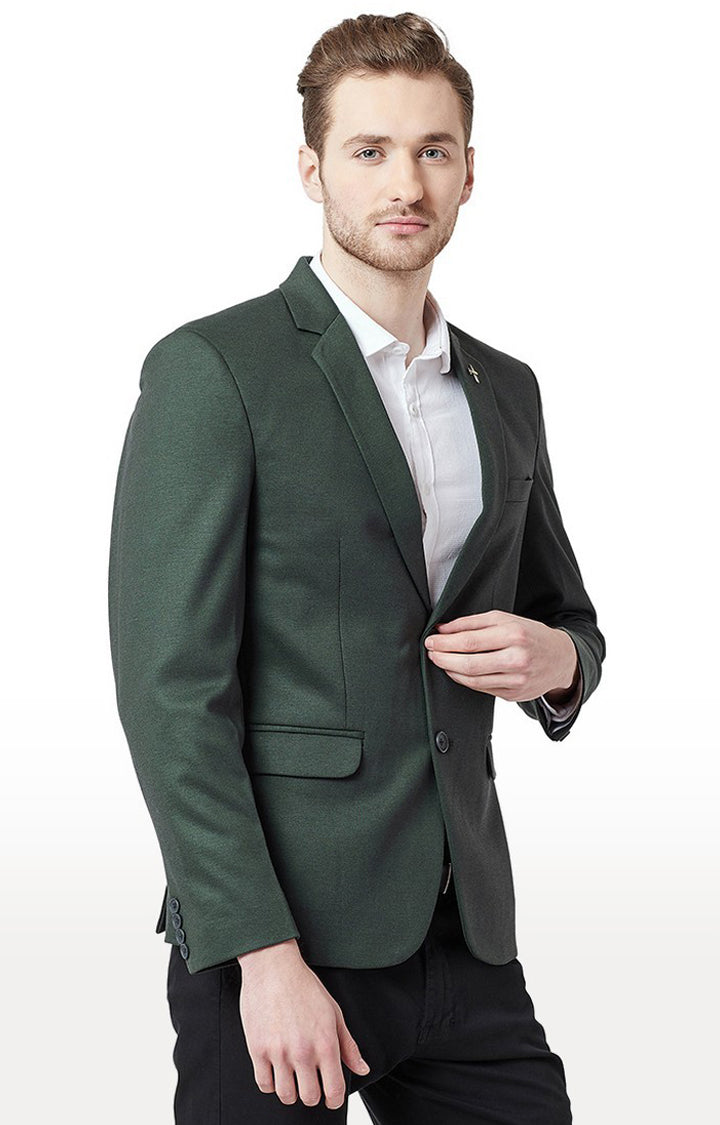 Spykar Green Cotton Regular Fit Blazer For Men