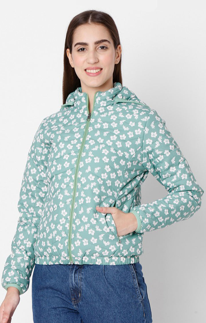 Spykar Green Cotton Jacket For Women