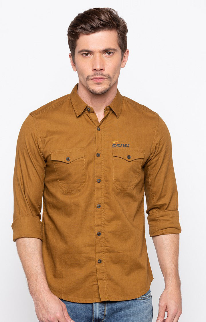 Spykar Men'S Brown Cotton Solid Casual Shirts