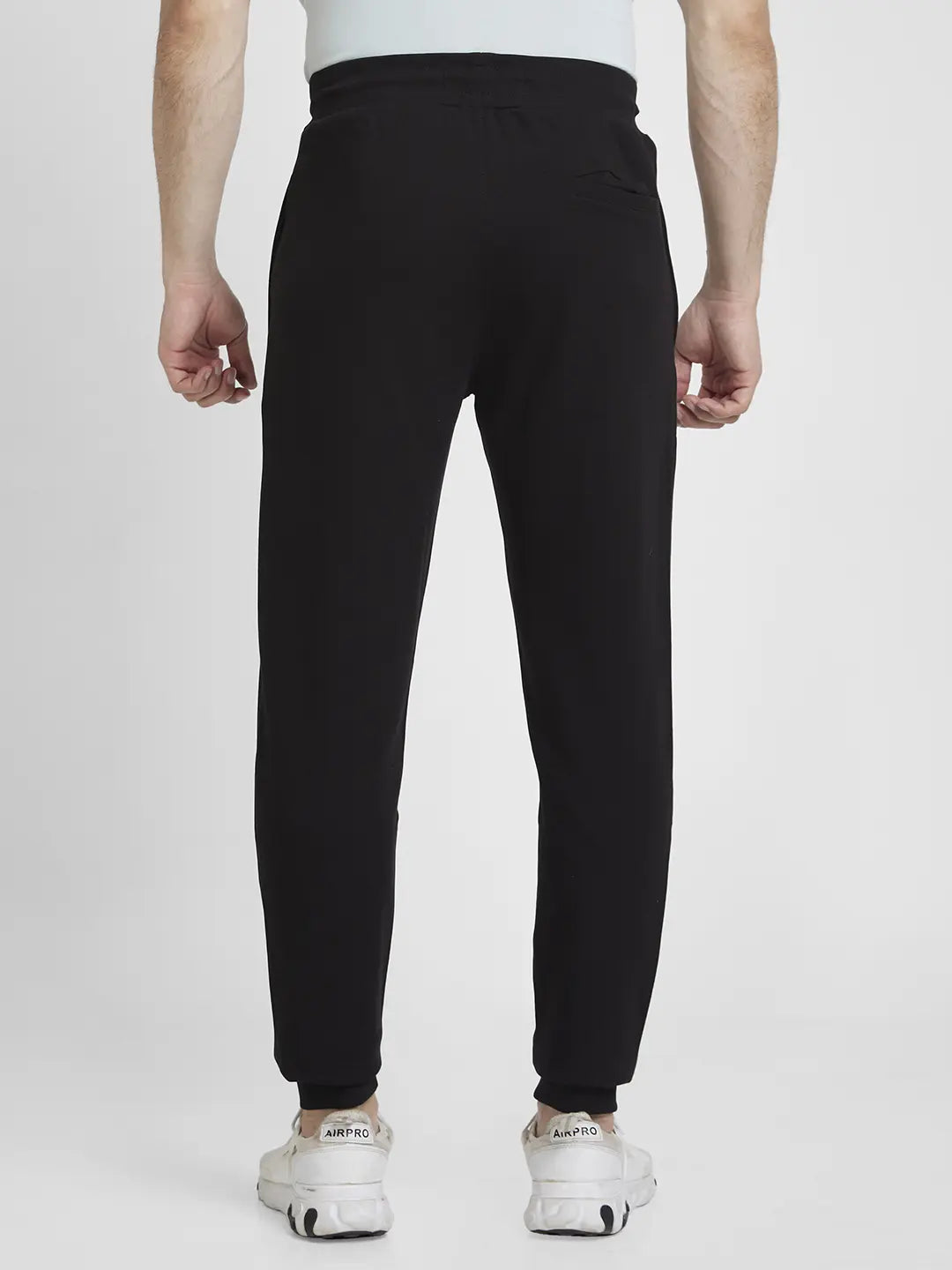 Spykar Men Black Blended Regular Fit Plain Joggers Trackpant