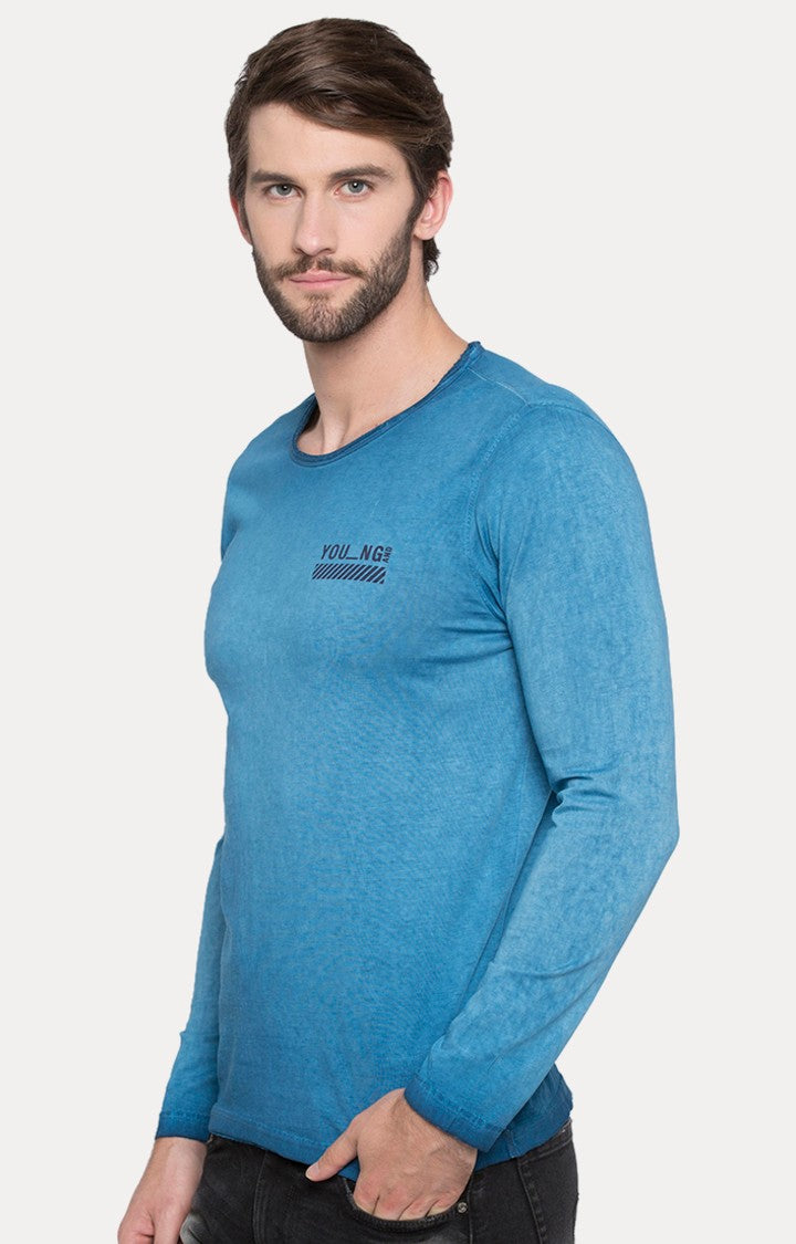 Spykar Blue Melange Slim Fit Men T-Shirts