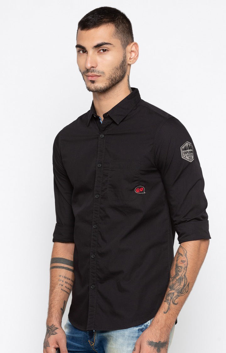 Spykar Men'S Black Cotton Solid Casual Shirts