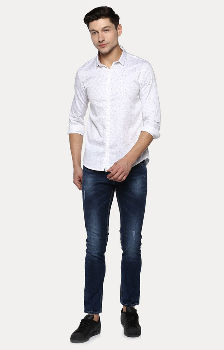 Spykar Men'S White Cotton Printed Casual Shirts