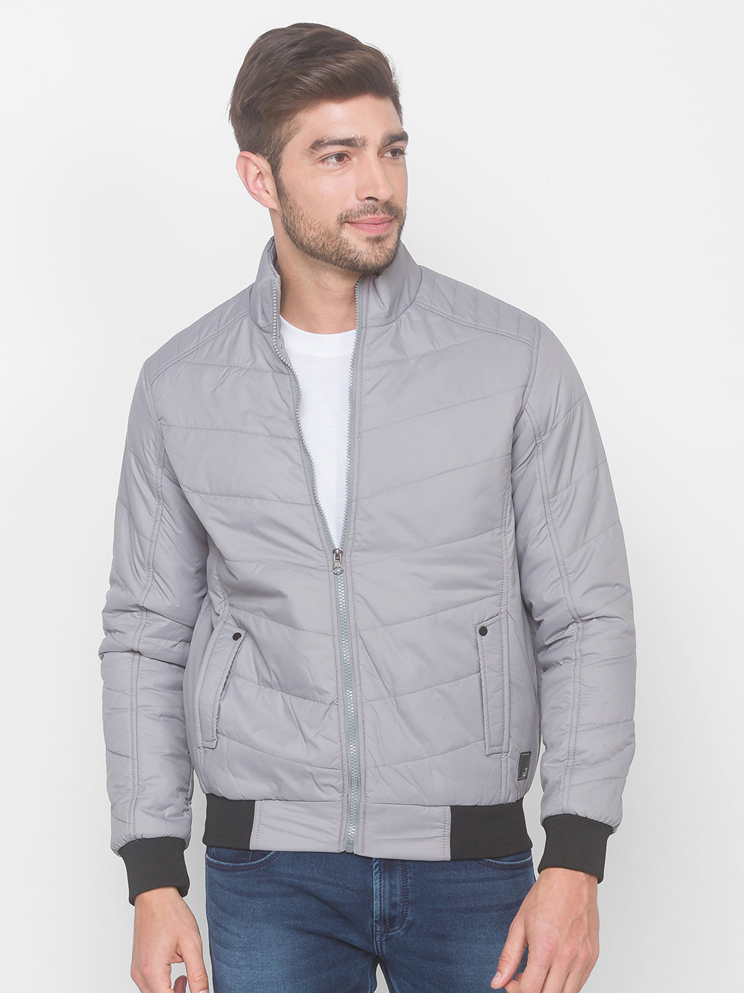 Spykar Grey Polyester Men Front Open Jacket