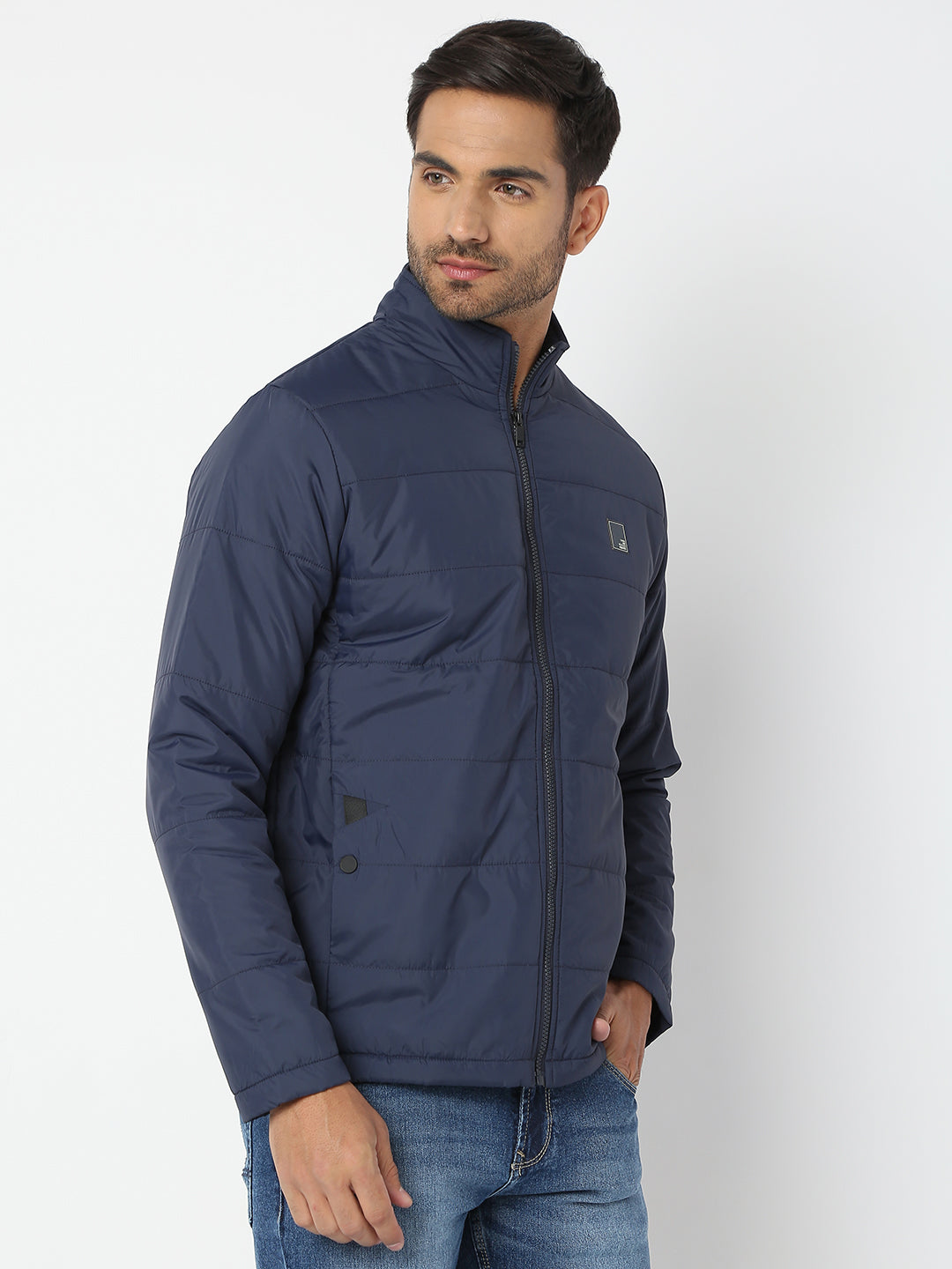 Spykar Men Navy Blue Nylon Regular Fit Jacket