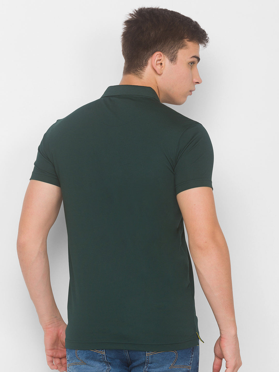 Spykar Men Green Cotton Slim Fit Round Neck T-Shirt