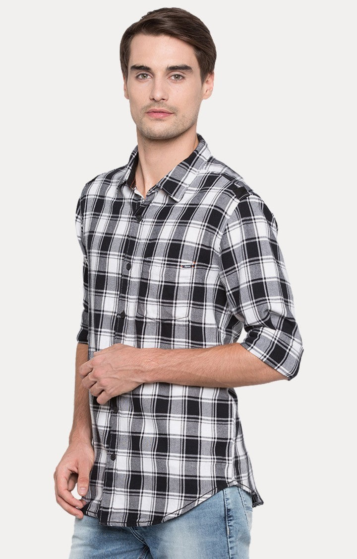 Spykar Men'S Black Cotton Checked Casual Shirts