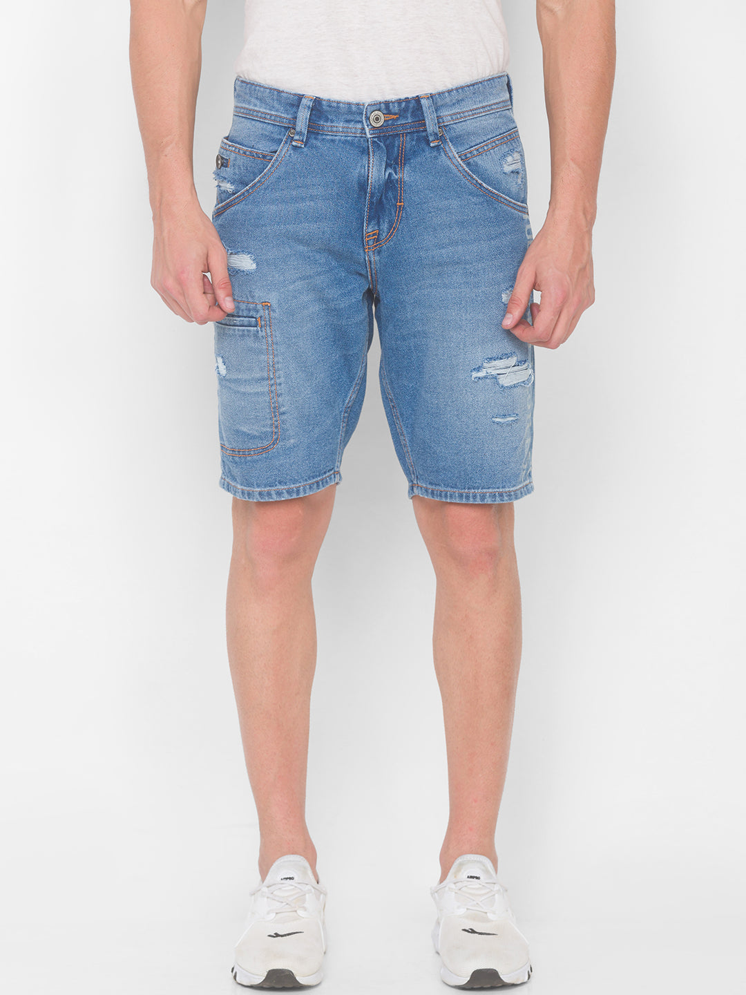 Spykar Men Mid Blue Solid Relaxed Fit Low-Rise Denim Shorts