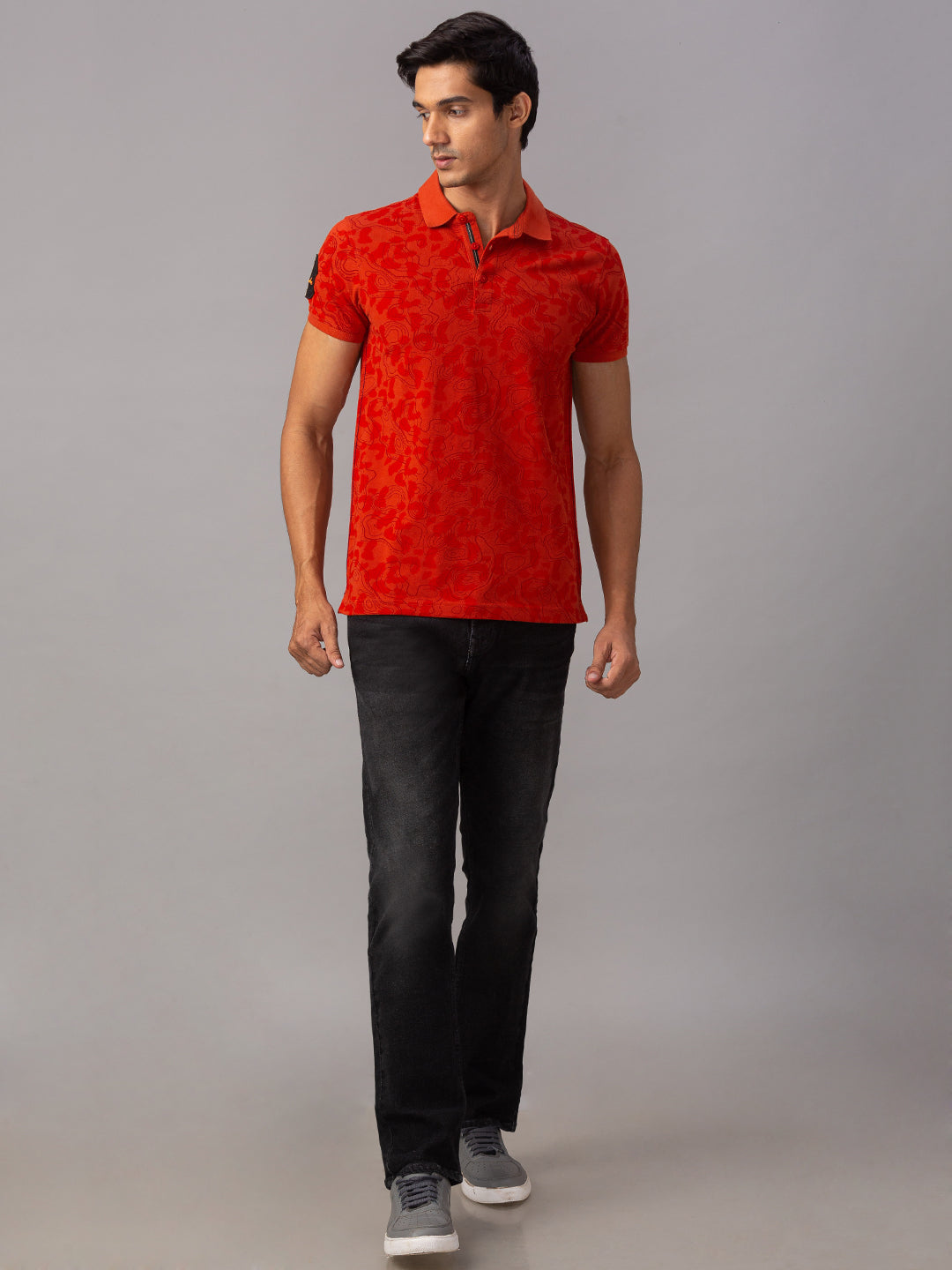 Spykar Men Orange Cotton Slim Fit Polo T-Shirt