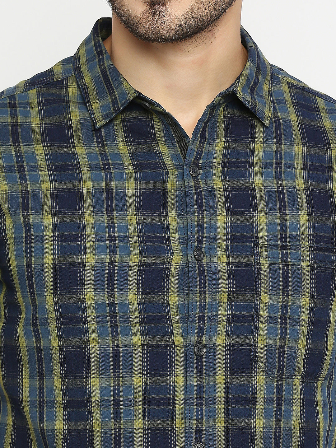 Spykar Men Pista Green Cotton Half Sleeve Checkered Shirt