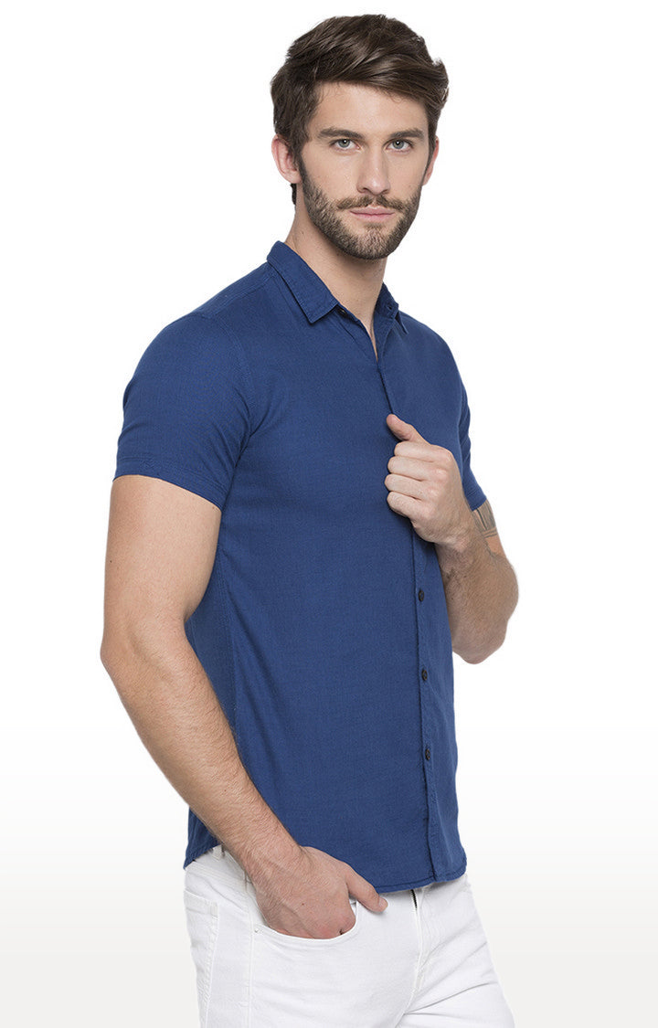 Spykar Men'S Blue Cotton Solid Casual Shirts