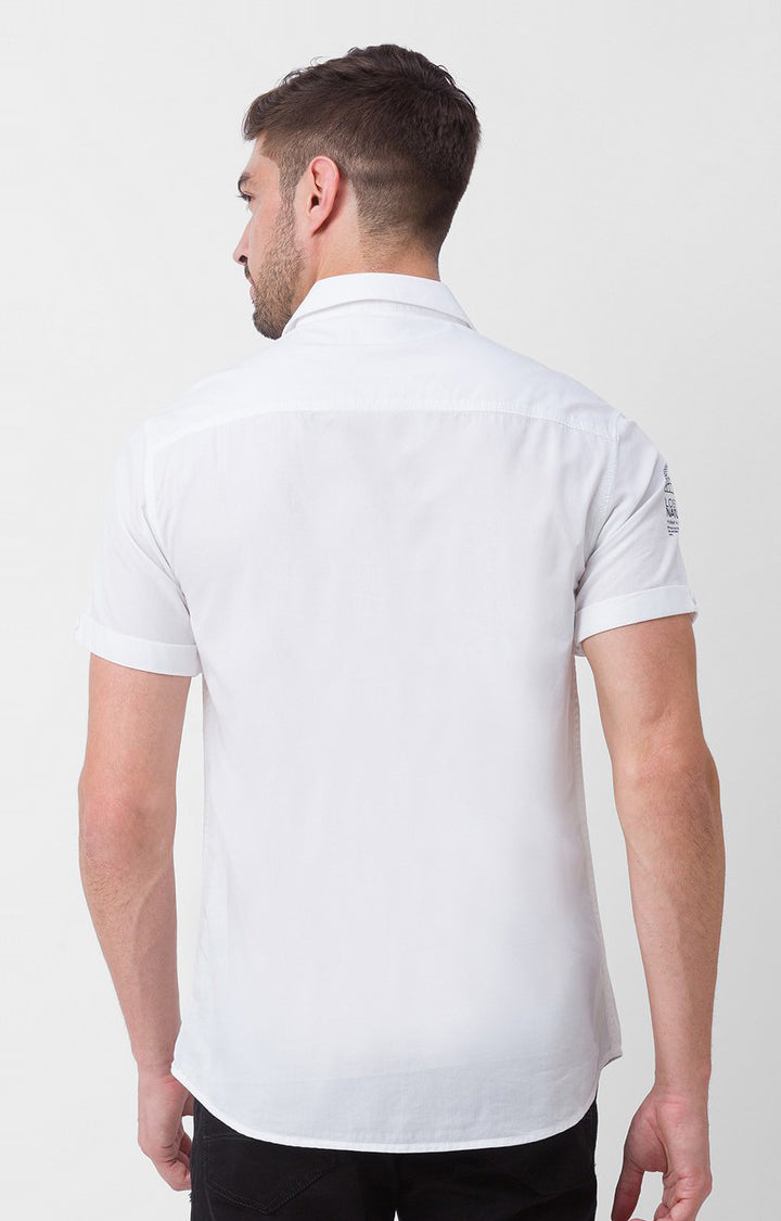 Spykar White Cotton Half Sleeve Plain Shirt For Men