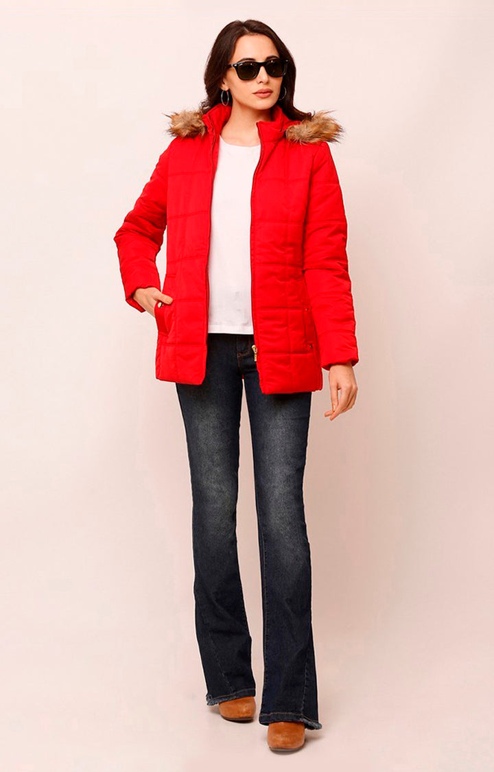 Spykar Women Red Solid Front Open Jacket