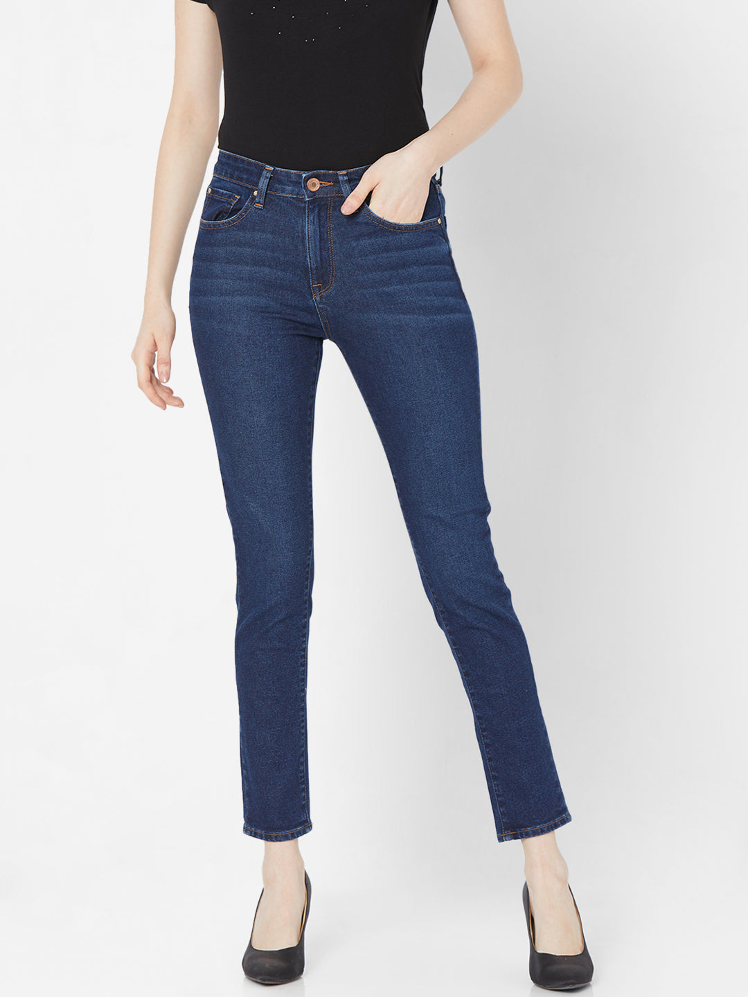 Spykar Women Dk Blue Solid Skinny Mid-Rise Jeans (Adora)