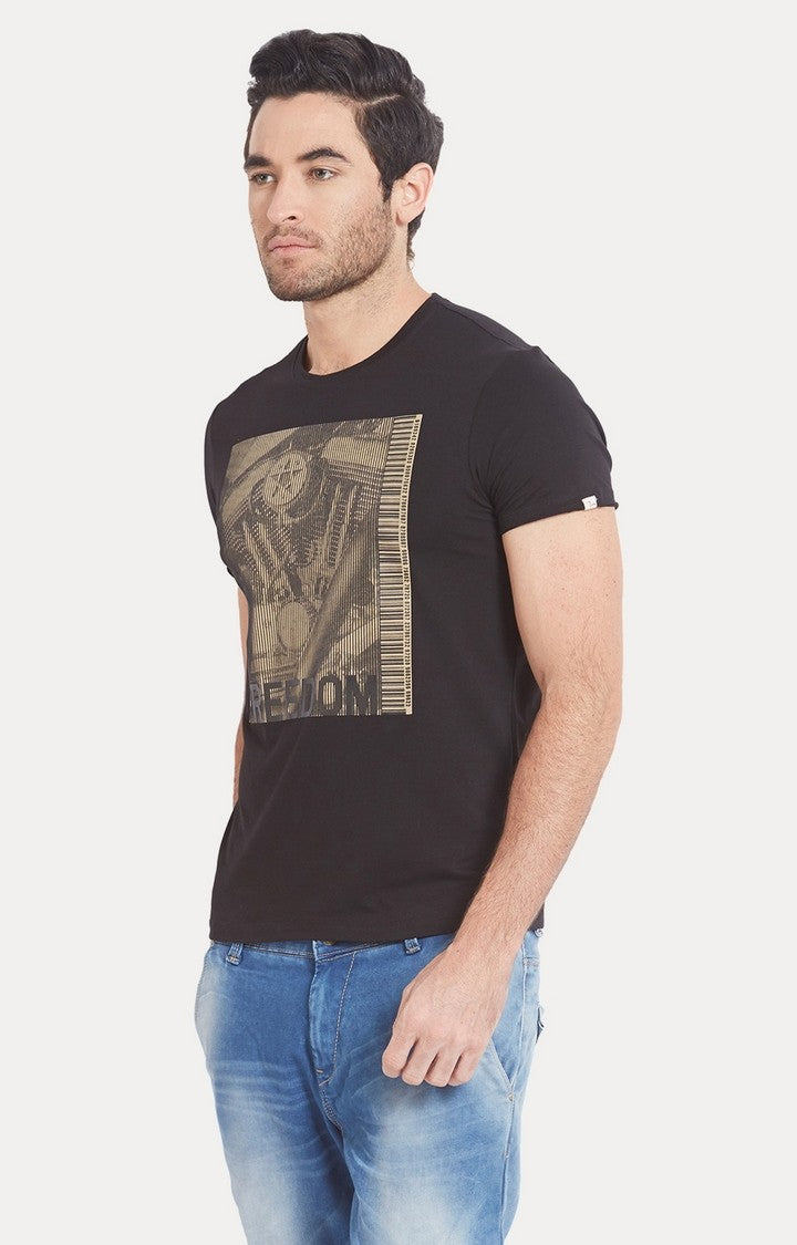 Spykar Brown Printed Slim Fit Men T-Shirts