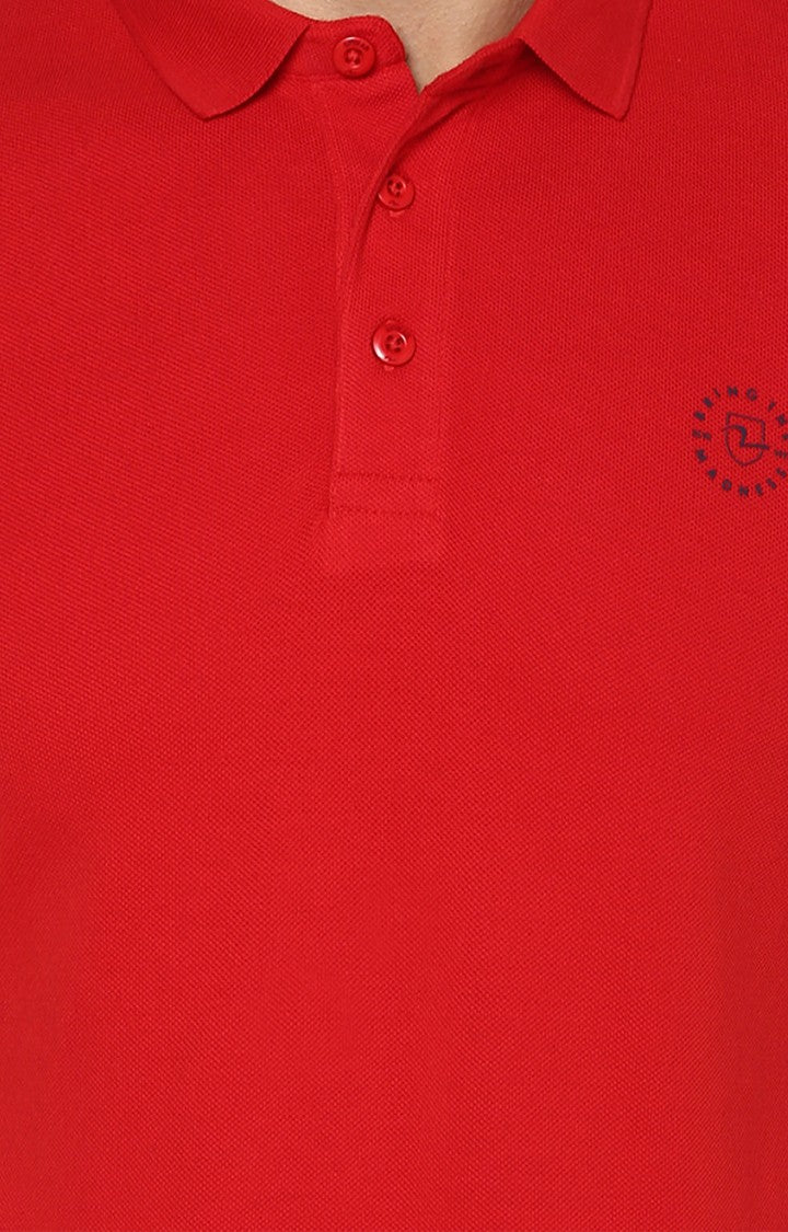 Spykar Red Solid Slim Fit Polo T-Shirt