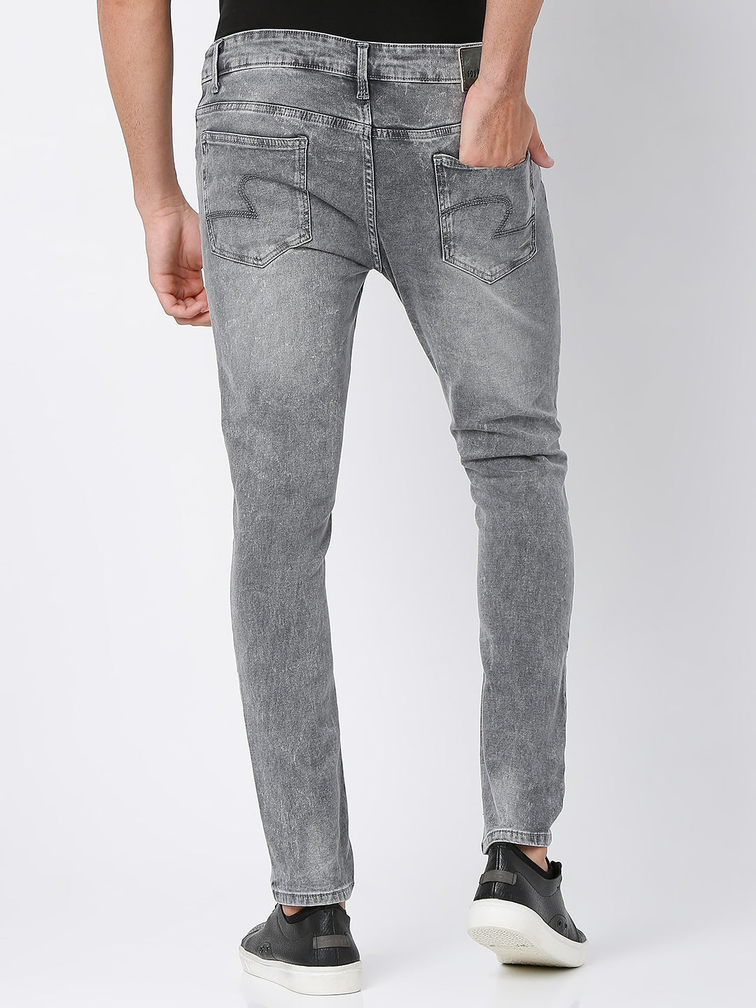 Spykar Mid Grey Cotton Super Slim Fit Tapered Length Jeans For Men (Super Skinny)