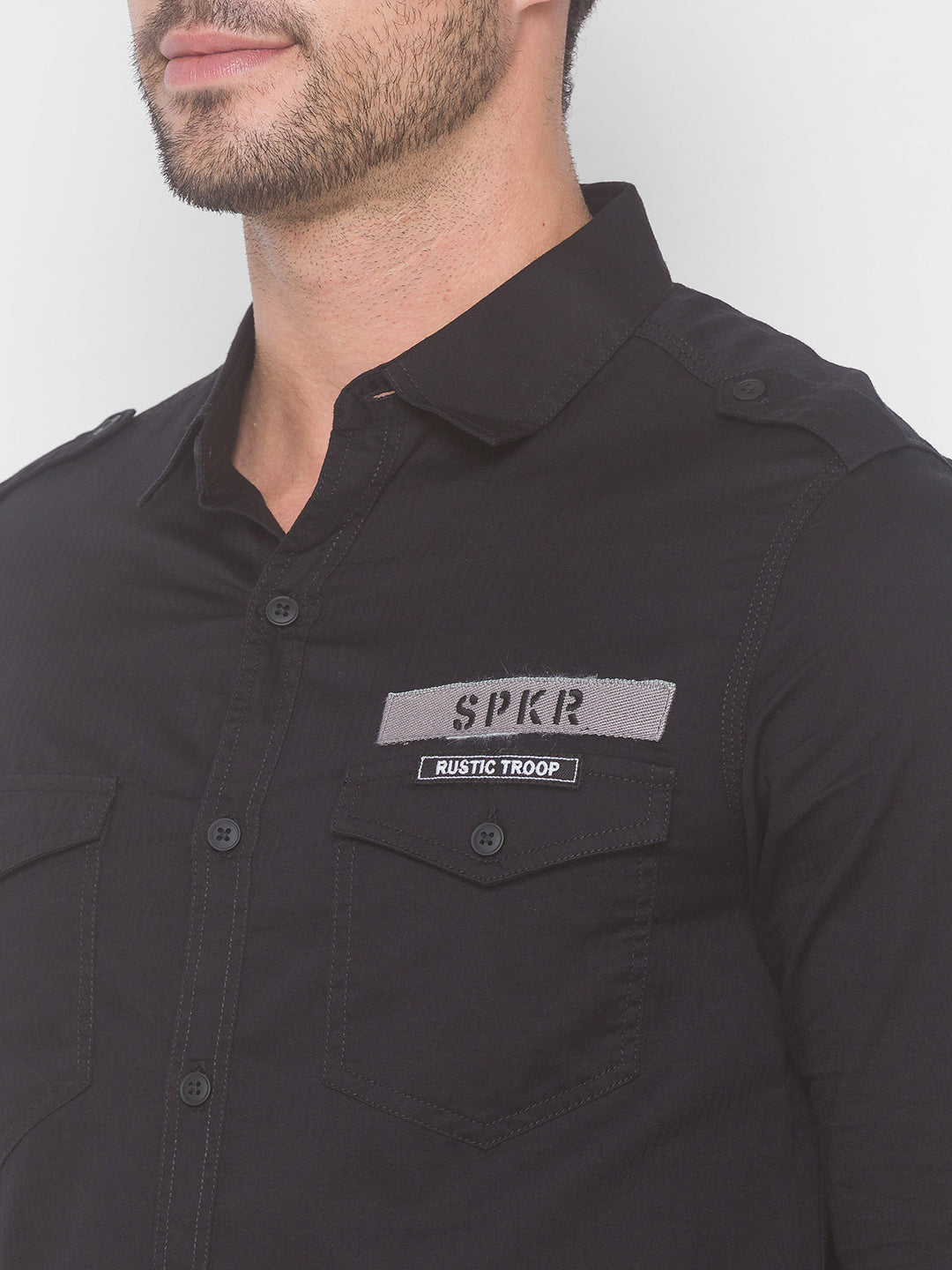 Spykar Men Black Cotton Shirts (Slim)