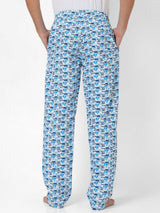 Men Premium White & Dark Blue Cotton Printed Pyjama - Underjeans By Spykar