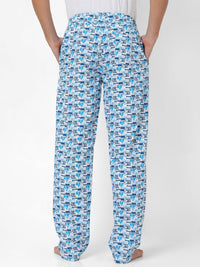 Men Premium White & Dark Blue Cotton Printed Pyjama - Underjeans By Spykar