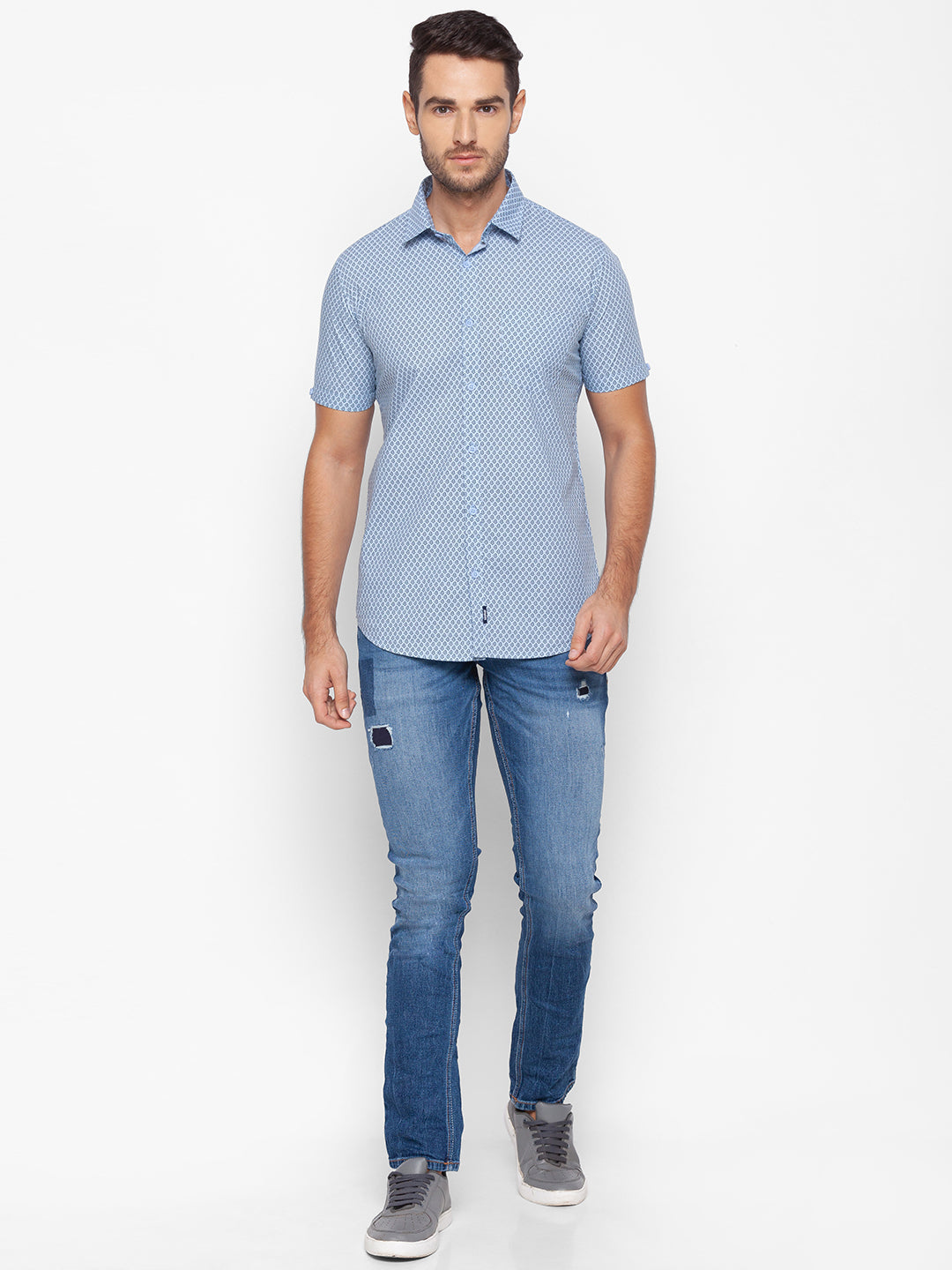 Spykar Slim Fit Blue Cotton Men Shirt