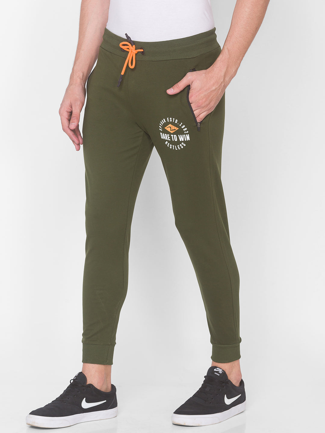 Spykar Men Green Cotton Slim Fit Mid Rise Trackpant