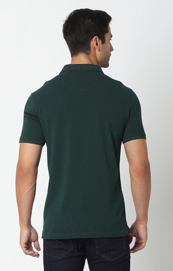 Spykar Men Green Cotton Plain Polo T-Shirt