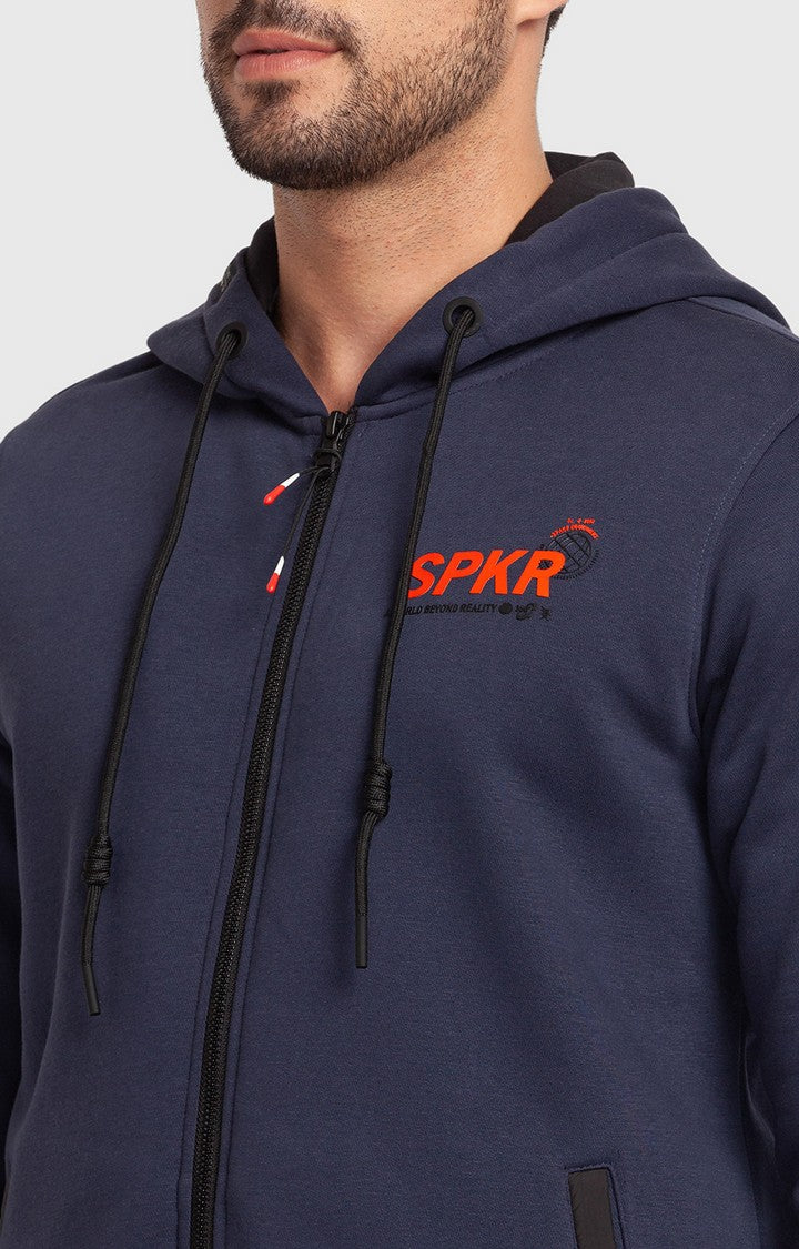 Spykar Slate Grey Cotton Full Sleeve Hooded Sweatshirt For Men