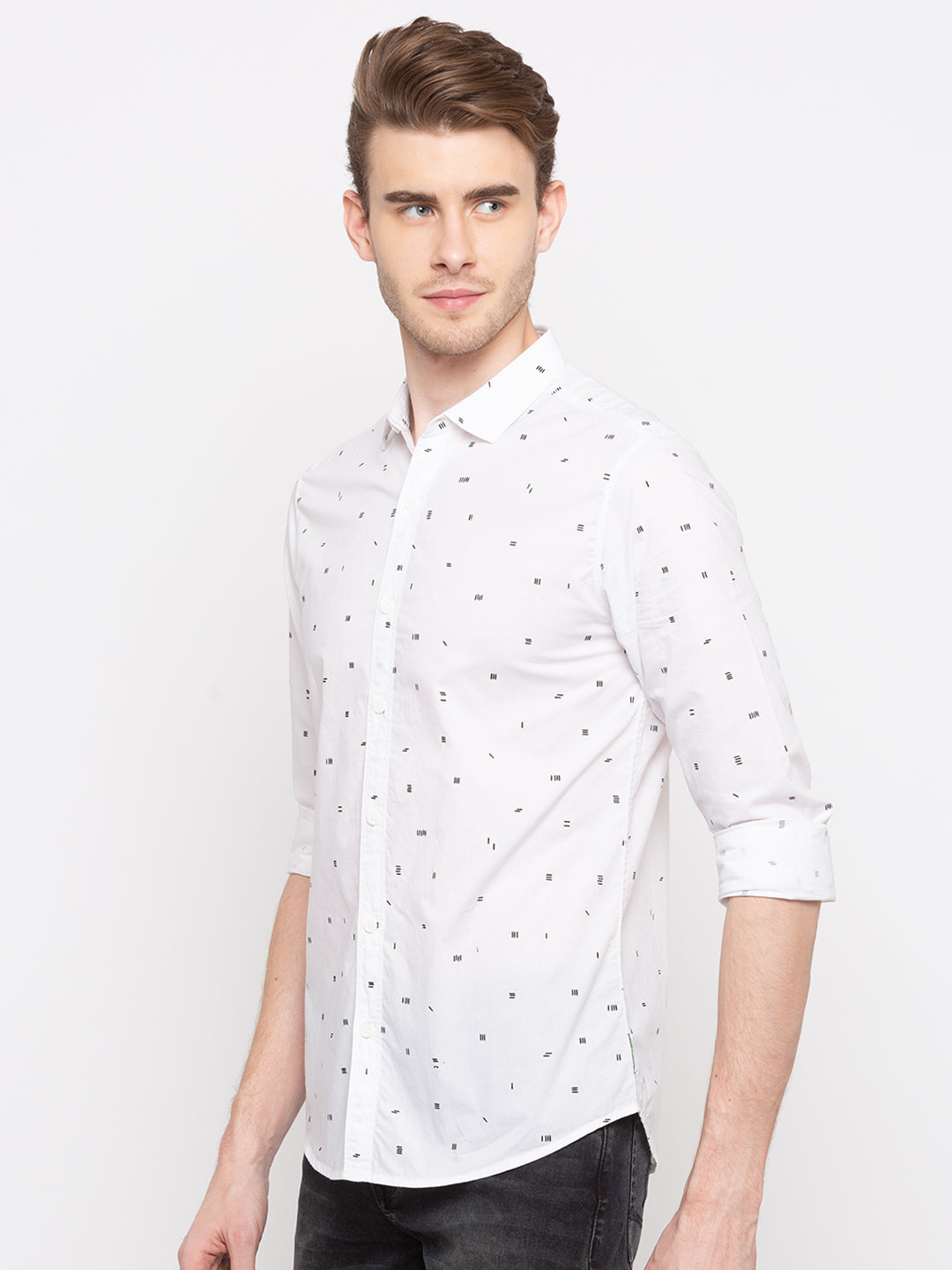 Spykar Men White Printed Slim Fit Casual Shirt