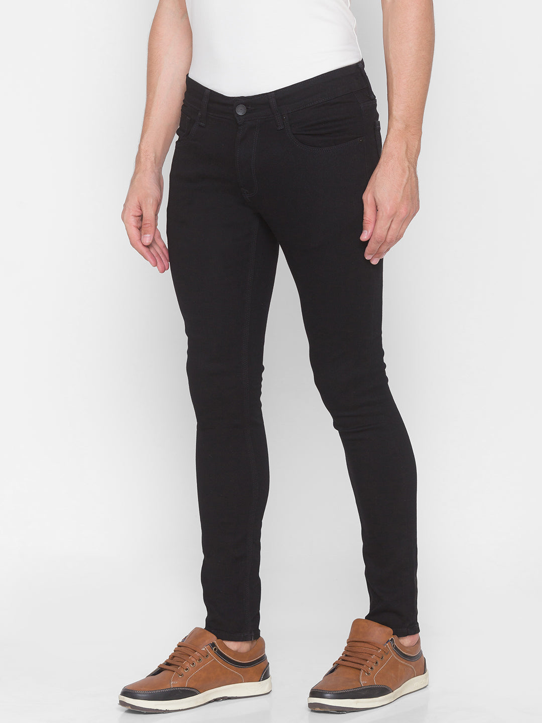 Spykar Men Black Super Slim Fit Tapered length Jeans (Super Skinny)