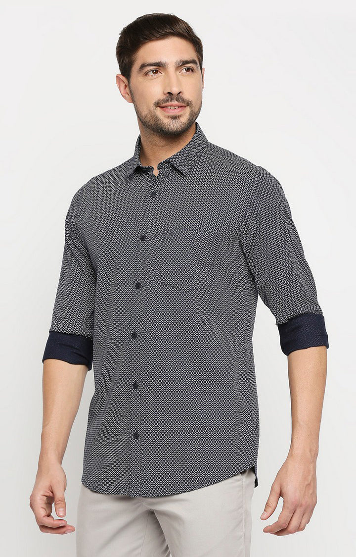 Spykar Men Navy Blue Cotton Regular Fit Full Sleeve Casual Shirt