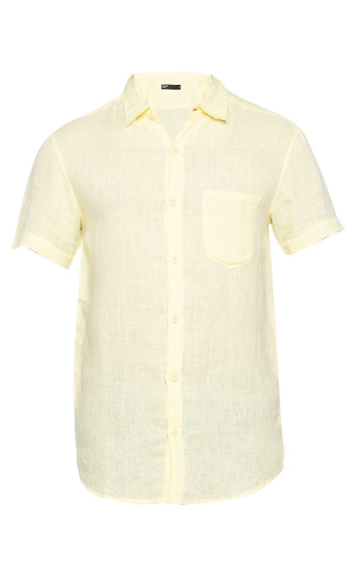 Spykar Men Yellow Cotton Slim Fit Casual Shirts