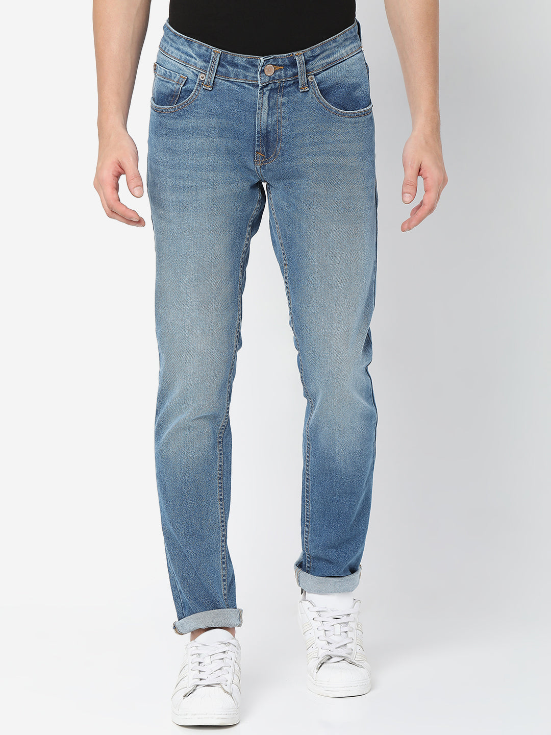 Spykar Men Mid Blue Cotton Slim Fit Tapered Length Jeans (Kano)