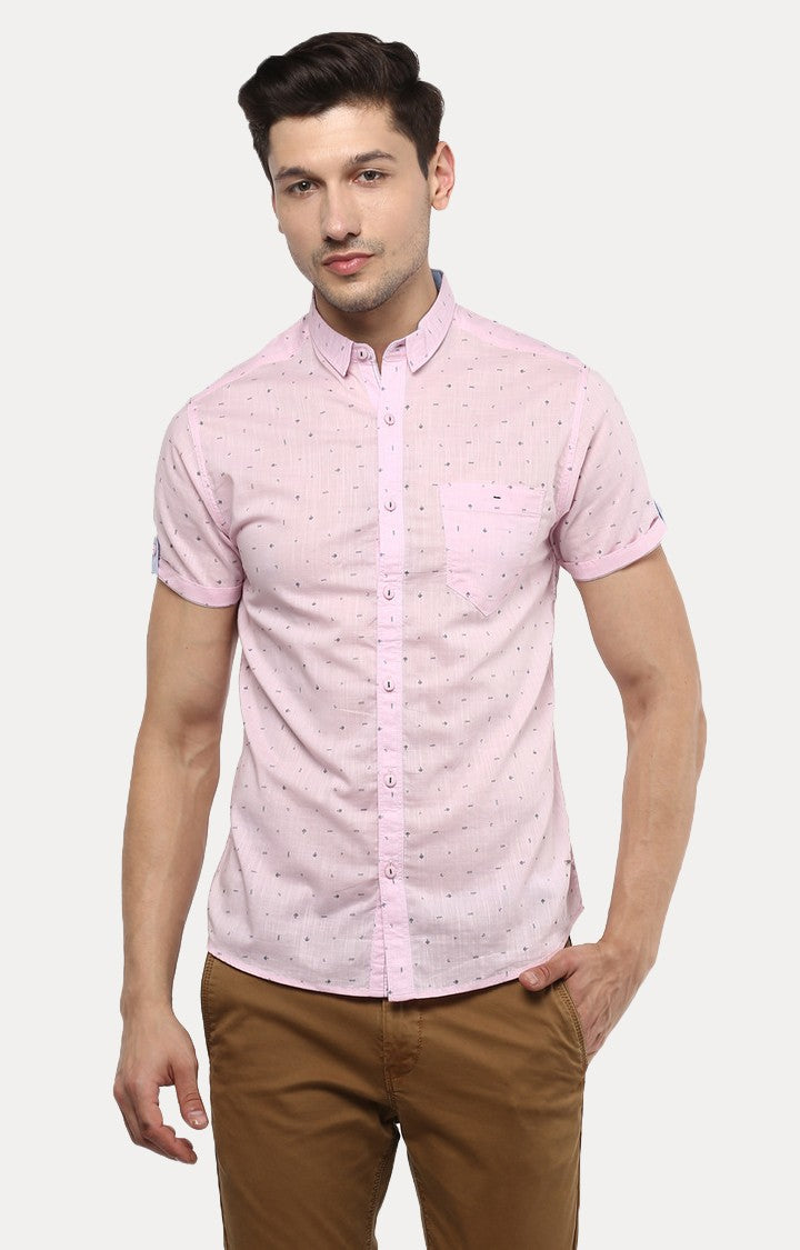 Spykar Men'S Pink Cotton Printed Casual Shirts