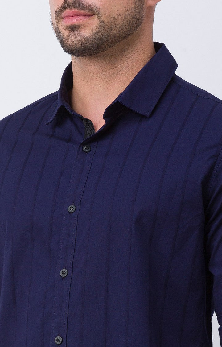 Spykar Ink Blue Cotton Full Sleeve Plain Shirt For Men