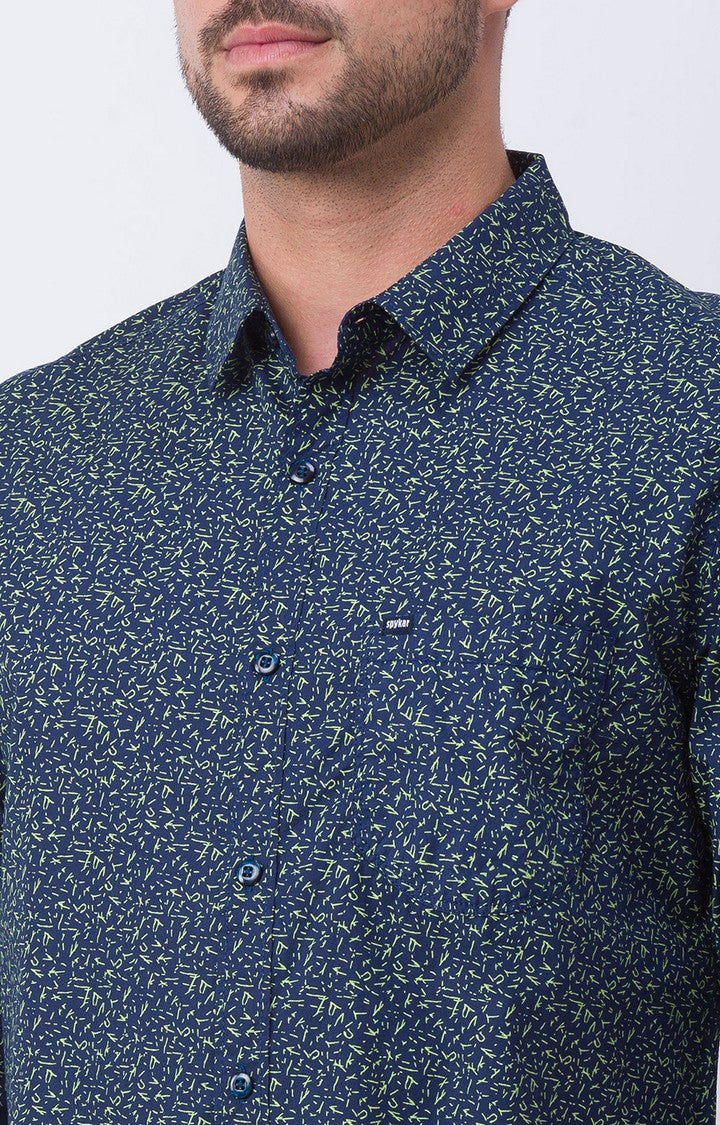 Spykar Navy Blue Cotton Full Sleeve Printed Shirt For Men