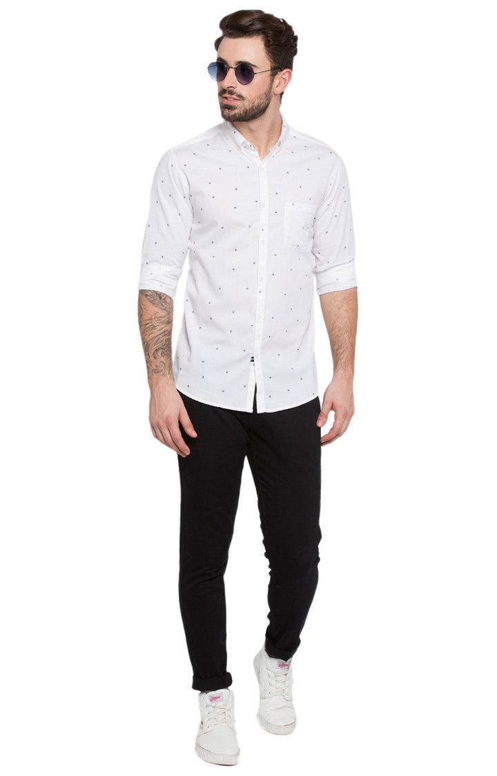 Spykar Men'S White Cotton Printed Casual Shirts