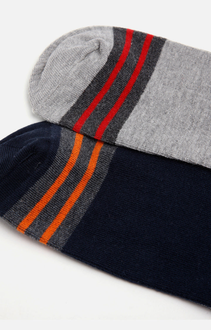 Spykar Grey & Navy Striped Ankle Length Socks